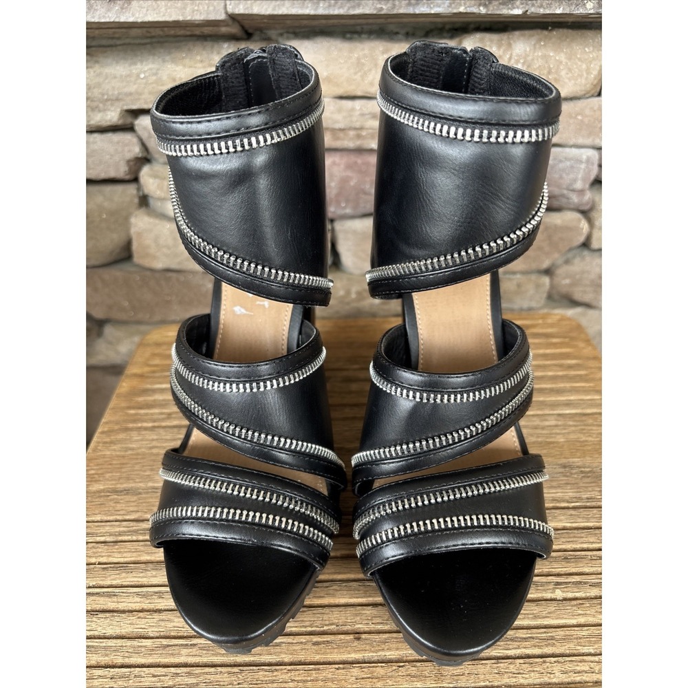 REPORT "GAEL" BLACK  ZIPPER HIGH HILL SHOES WITH OPEN TOE/ BACK ZIPPER 5.5 M